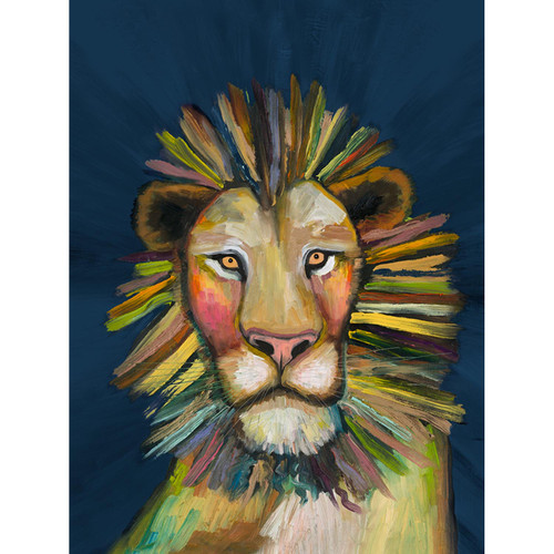 Wild Lion On Blue Stretched Canvas Wall Art