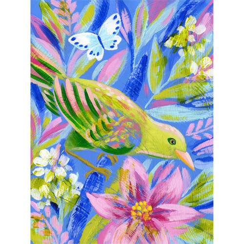 Birdsong In Periwinkle 1 Stretched Canvas Wall Art