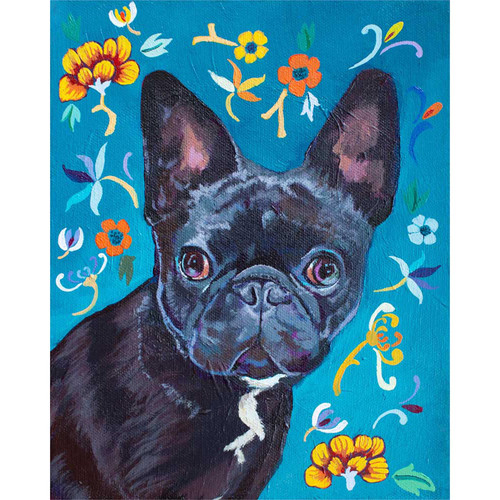 Black Bulldog Portrait Stretched Canvas Wall Art