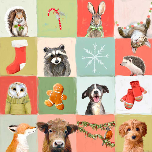 Holiday - Patchwork Animals Stretched Canvas Wall Art