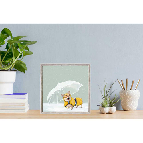 Rainy Day Parade Corgi Mini Framed Canvas