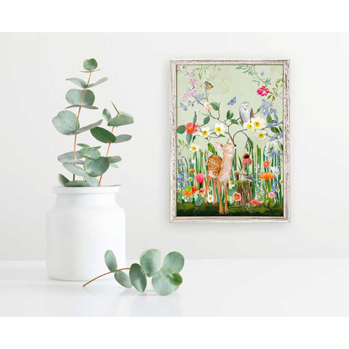 Springtime Friends - Fawn And Owl Mini Framed Canvas