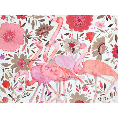 Flamingo Flock In Flowers Stretched Canvas Wall Art