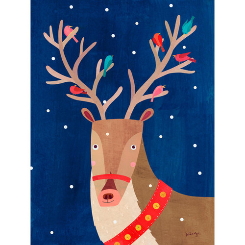 Holiday - Reindeer And Birds Stretched Canvas Wall Art