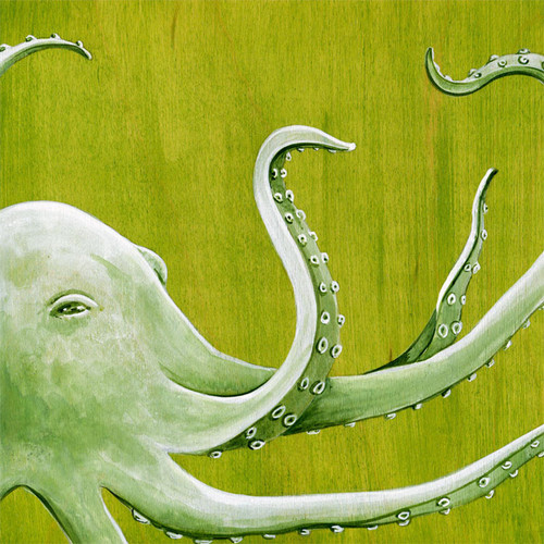 Green Octopus Stretched Canvas Wall Art