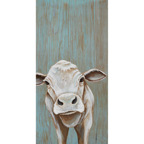 Calf On Aqua Stretched Canvas Wall Art