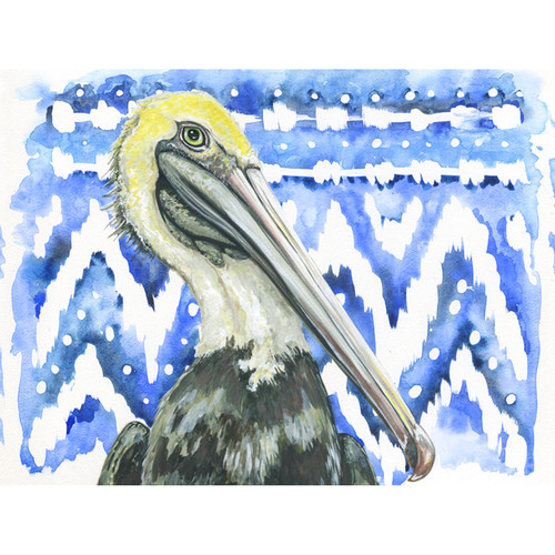 Shibori and Birds - Ikat Pelican Stretched Canvas Wall Art