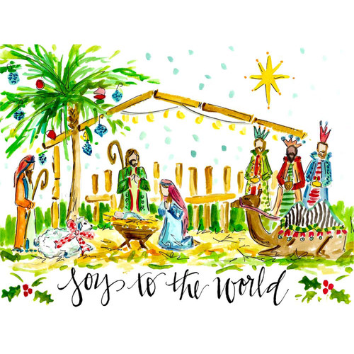 Holiday - Joy To The World Nativity Stretched Canvas Wall Art