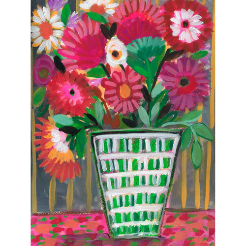Blooms & Petals - Striped Vase Stretched Canvas Wall Art