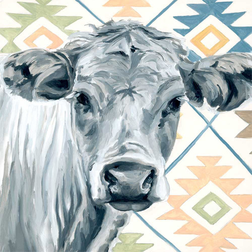 Aztec Black And White Cow Stretched Canvas Wall Art