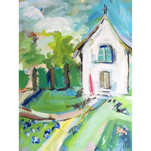 Church With Bluebonnets Stretched Canvas Wall Art