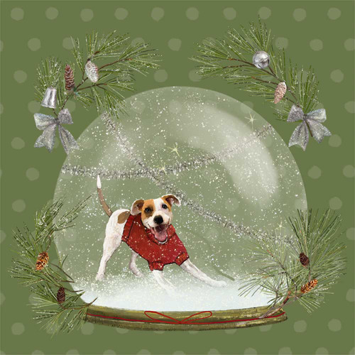 Holiday - Snow Globe - Brown White Dog Stretched Canvas Wall Art
