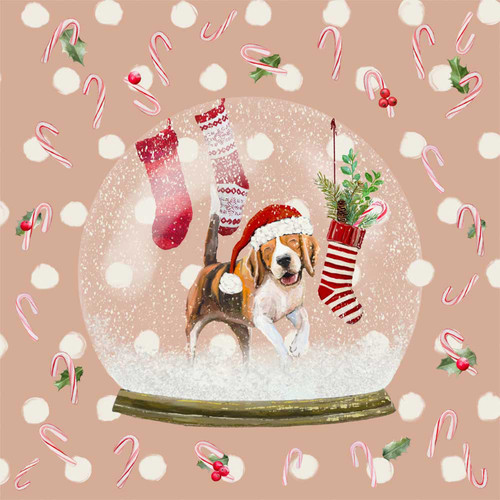 Holiday - Snow Globe - Beagle Stretched Canvas Wall Art