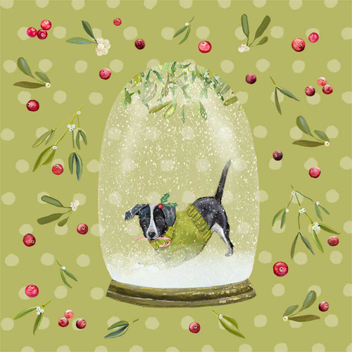 Holiday - Snow Globe - Black And White Dog Stretched Canvas Wall Art