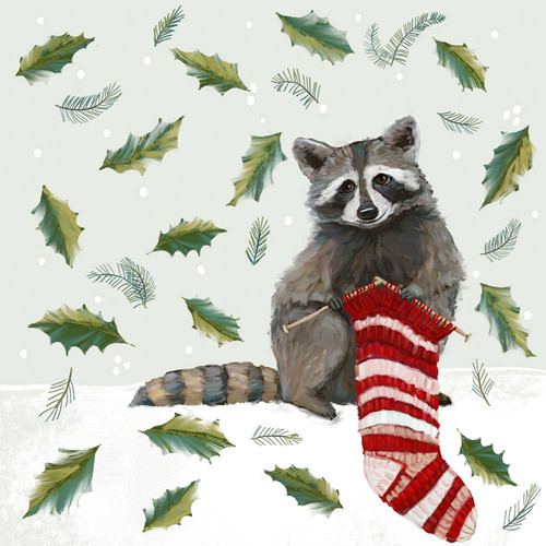 Holiday - Festive Knits Raccoon Stretched Canvas Wall Art