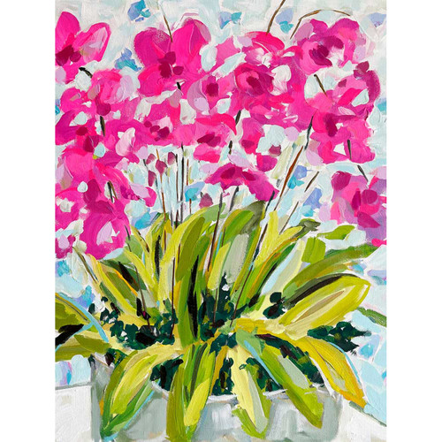 Orchids On Blue Stretched Canvas Wall Art