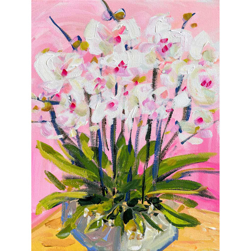 Orchids On Pink Stretched Canvas Wall Art