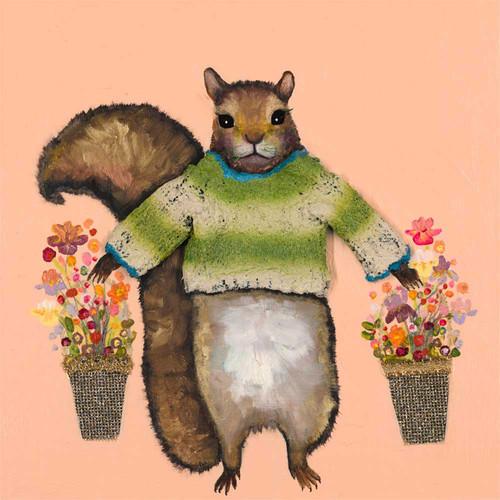 Squirrel In Green Sweater Stretched Canvas Wall Art