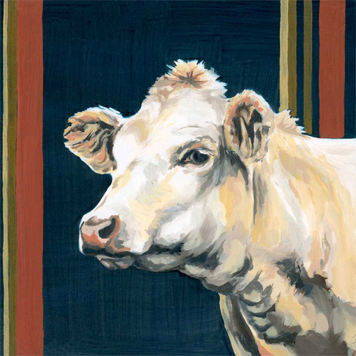 Striped White Cow Stretched Canvas Wall Art