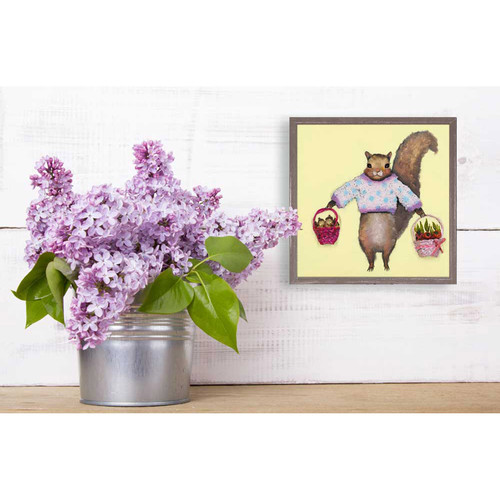 Squirrel In Purple Sweater Mini Framed Canvas