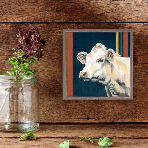 Striped White Cow Mini Framed Canvas