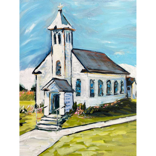 White Country Church Stretched Canvas Wall Art
