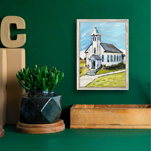 White Country Church Mini Framed Canvas