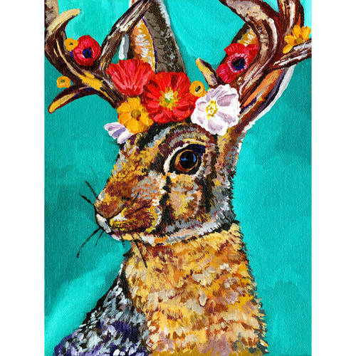 Flower Crown Jackalope Stretched Canvas Wall Art