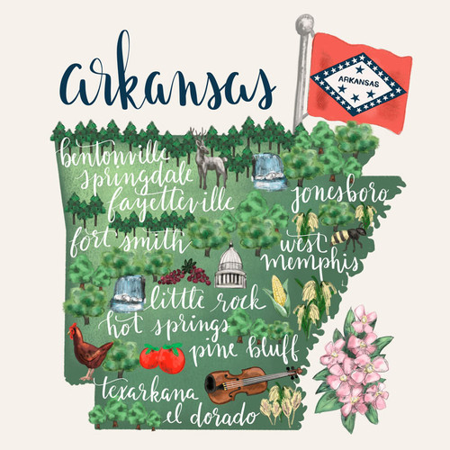 State Map - Arkansas Stretched Canvas Wall Art