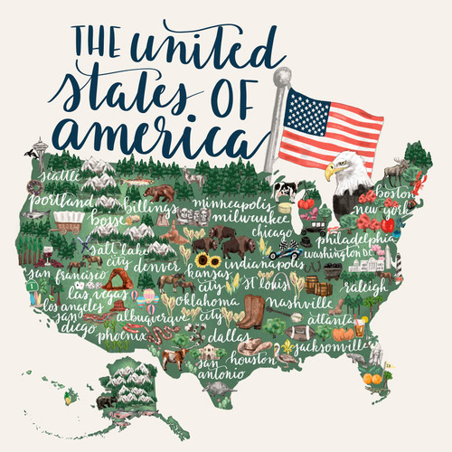 State Map - United States Of America Stretched Canvas Wall Art