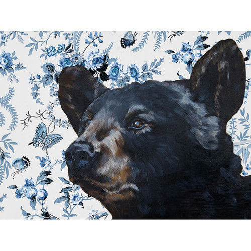 Black Bear On Chinoiserie Stretched Canvas Wall Art