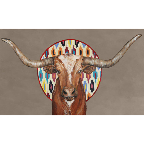 Longhorn On Geo - Taupe Stretched Canvas Wall Art