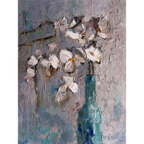 Orchids In Blue Vase Stretched Canvas Wall Art