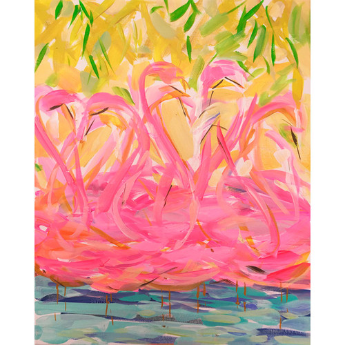 Flamingos In A Grove Stretched Canvas Wall Art