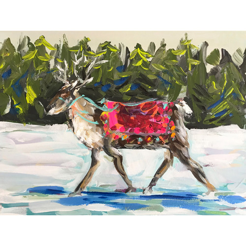 Holiday - Reindeer In Colorful Blanket Stretched Canvas Wall Art