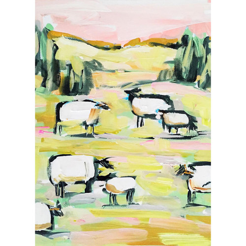 Sheep With Pink Stretched Canvas Wall Art
