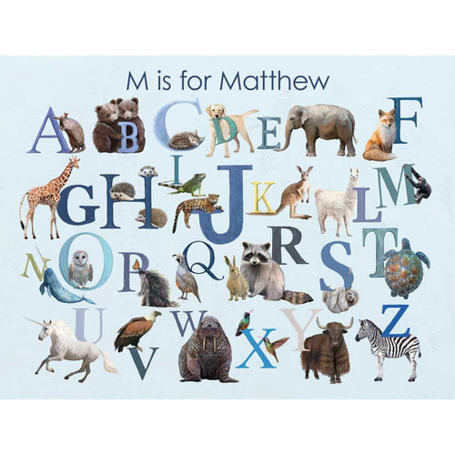 Our Animal Alphabet Horizontal - Blue Stretched Canvas Wall Art