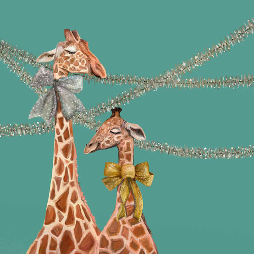 Holiday - New Year Giraffes Stretched Canvas Wall Art