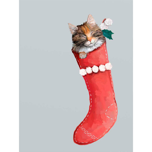 Holiday - Cat In Stocking 1 Stretched Canvas Wall Art
