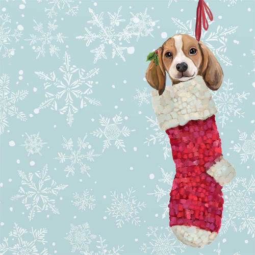 Holiday - Beagle Pup In Stocking Stretched Canvas Wall Art