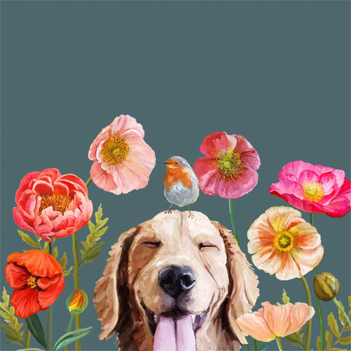Dogs And Birds - Golden Retriever Stretched Canvas Wall Art