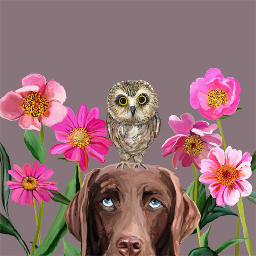 Dogs And Birds - Chocolate Lab Stretched Canvas Wall Art