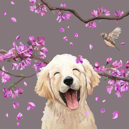 Dogs And Birds - Golden Retriever Pup Stretched Canvas Wall Art