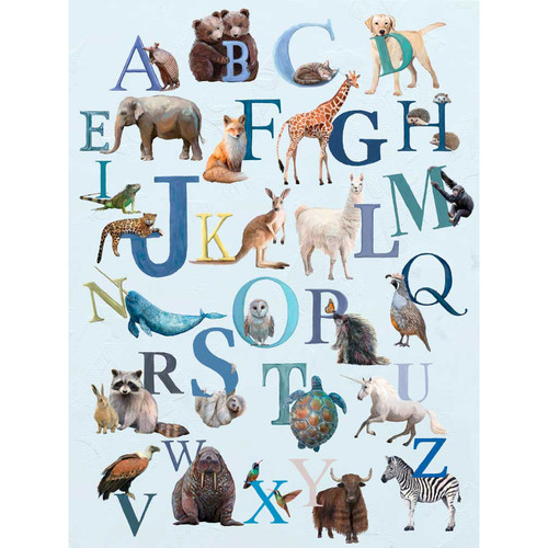 Our Animal Alphabet - Blue Stretched Canvas Wall Art