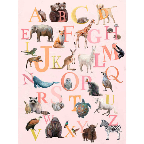 Our Animal Alphabet - Pink Stretched Canvas Wall Art