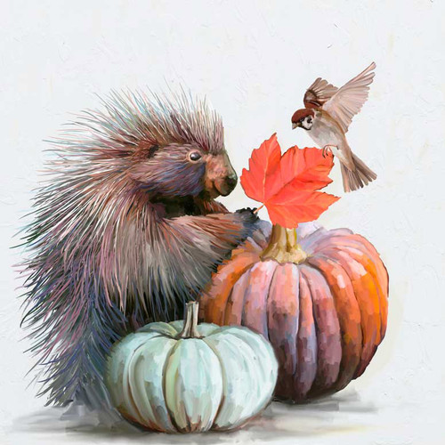 Fall - Autumn Porcupine Stretched Canvas Wall Art