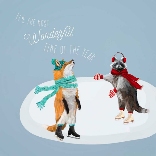 Holiday - A Very Merry Fox And Raccoon Stretched Canvas Wall Art