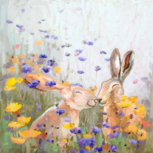 Wildflower Bunnies Stretched Canvas Wall Art