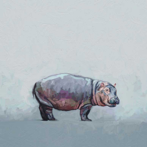 Hippo On Muted Blue Stretched Canvas Wall Art