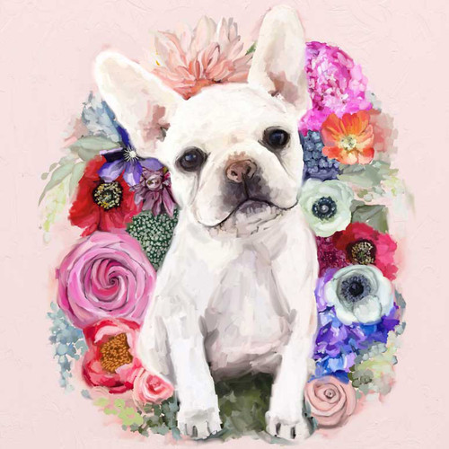 Best Friend - Floral Frenchie Portrait Stretched Canvas Wall Art